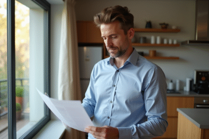 Agent immobilier examinant un rapport DPE dans un appartement moderne
