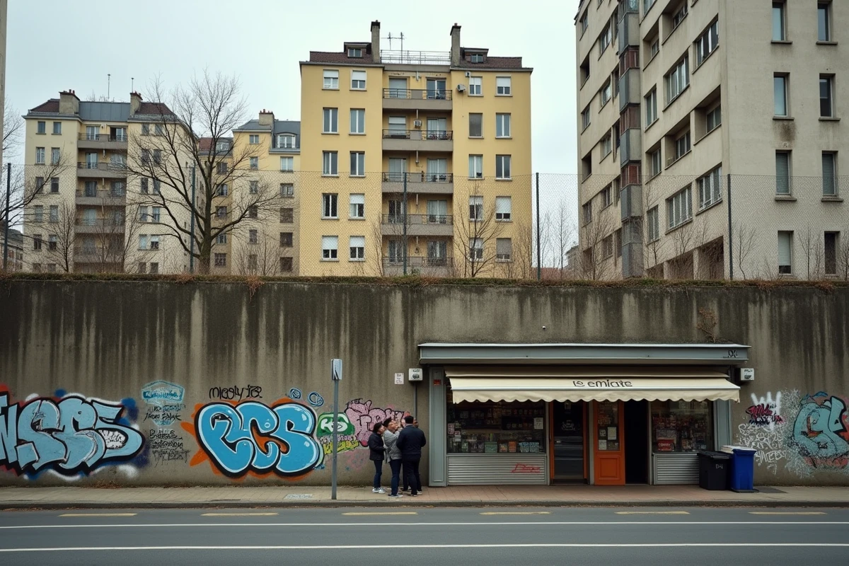 Quartier d'Aubervilliers mêlant anciens bâtiments industriels reconvertis et tours de logements sociaux