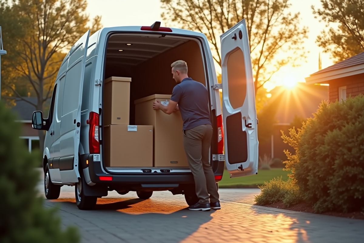 Personne chargeant des appareils dans un camion de déménagement