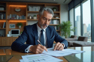 Conseiller financier en costume dans un bureau moderne