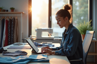 Designer de mode utilisant une tablette tactile dans un espace moderne