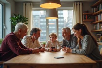 Famille multigeneration autour d'une table moderne