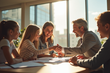 Famille heureuse recevant un certificat à la mairie
