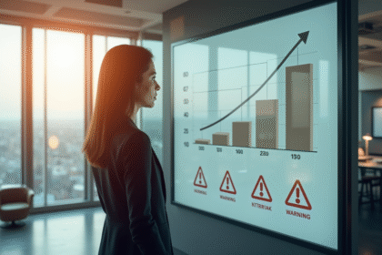 Femme d'affaires dans un bureau moderne regardant un graphique ROI