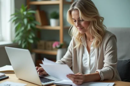 Femme d'âge moyen au bureau organisant des documents