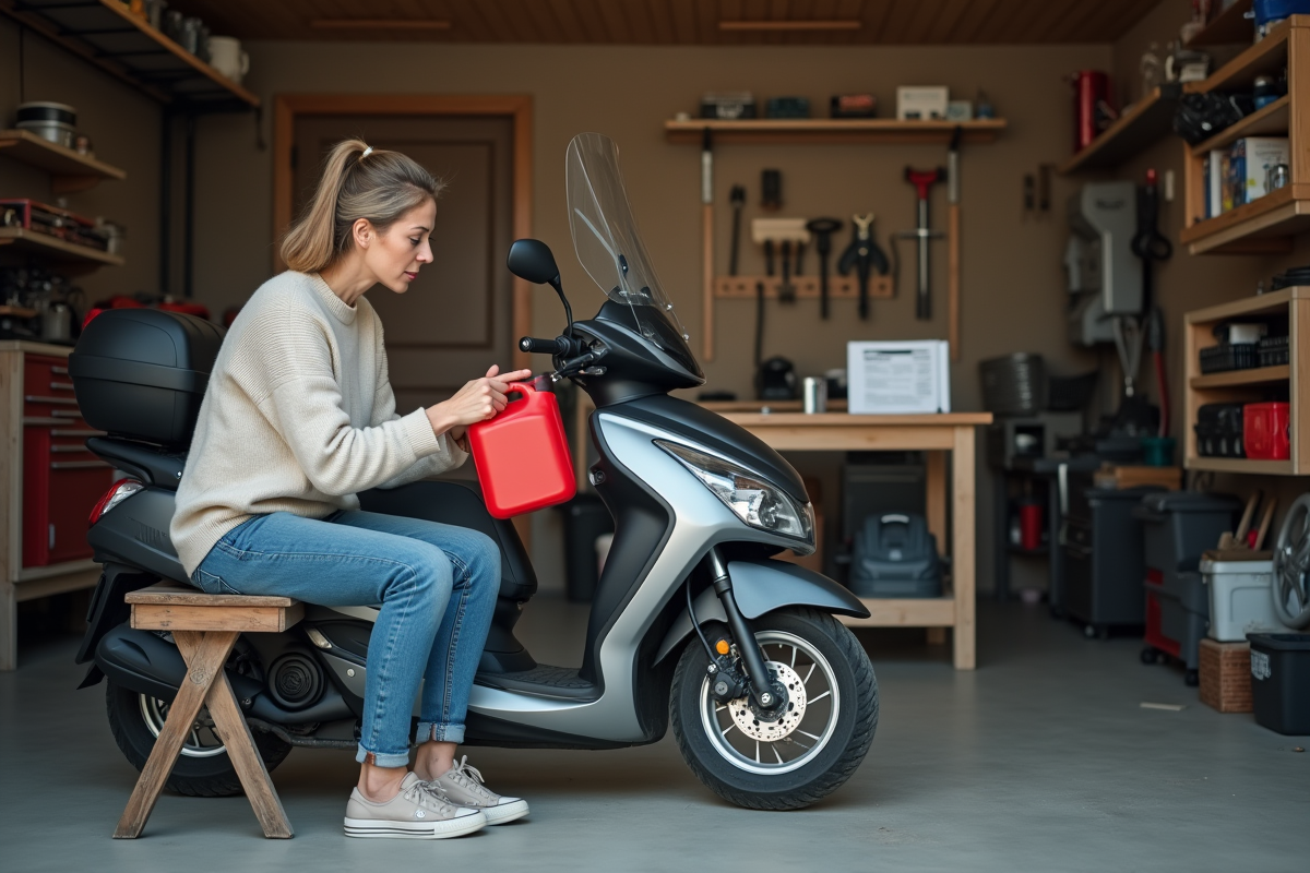 Femme remplissant le réservoir d
