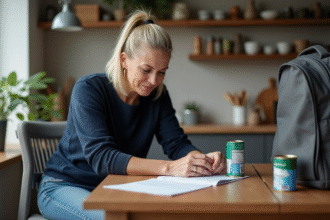Femme préparant des réserves d'urgence à la maison