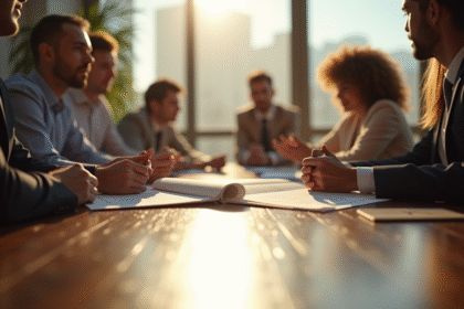 Groupe de personnes discutant de documents juridiques