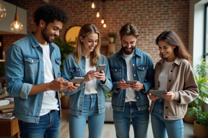 Groupe de jeunes adultes en mode tendance dans un loft moderne