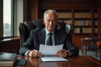 Homme d'affaires âgé en costume élégant dans un bureau luxueux