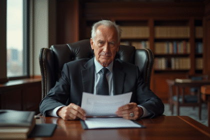 Homme d'affaires âgé en costume élégant dans un bureau luxueux