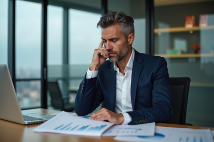 Homme en costume analysant des graphiques financiers au bureau