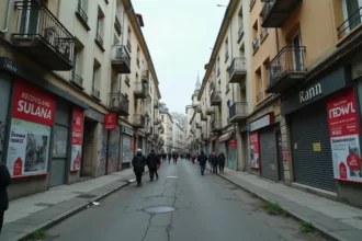 Vue grand angle d'une rue urbaine française illustrant l'impact de la dangerosité des quartiers sur les prix immobiliers en 2026