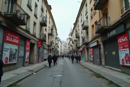Vue grand angle d'une rue urbaine française illustrant l'impact de la dangerosité des quartiers sur les prix immobiliers en 2026
