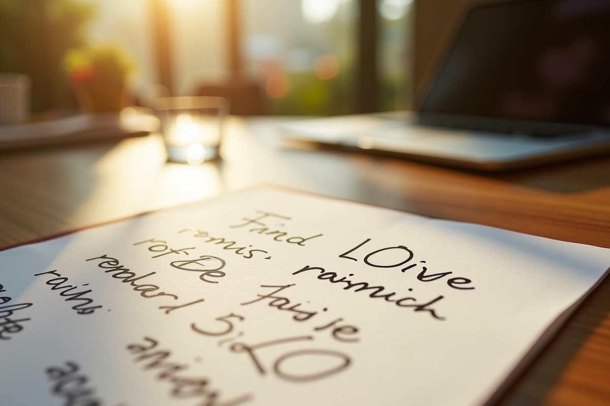 Liste manuscrite de prénoms français sur une table en bois