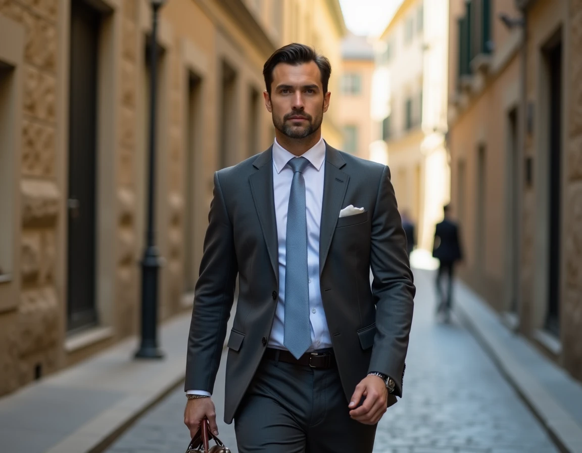 Maître Nicolas Silvestre, avocat au barreau de Dax, marchant dans les rues pavées du centre-ville