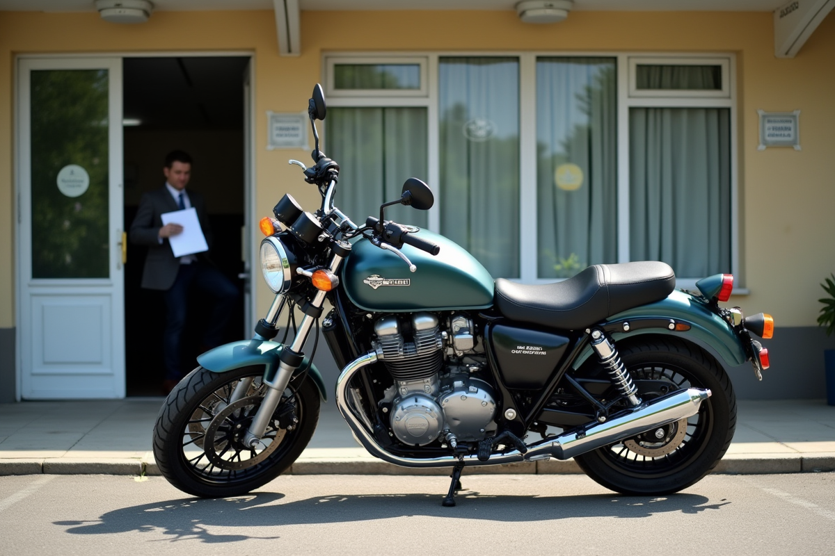 Personne à la moto devant une école de conduite en après-midi