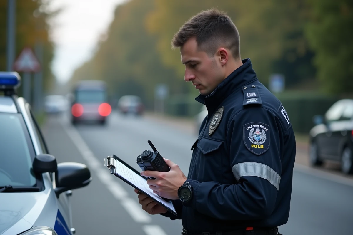Officier de police en intervention sur les lieux d'un accident de la route à Toulouse