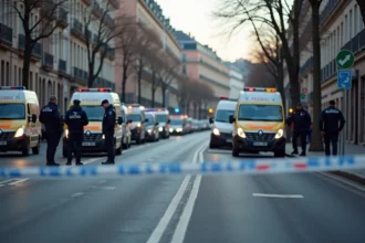 Périmètre de sécurité établi par la police sur une route à Toulouse après un accident mortel