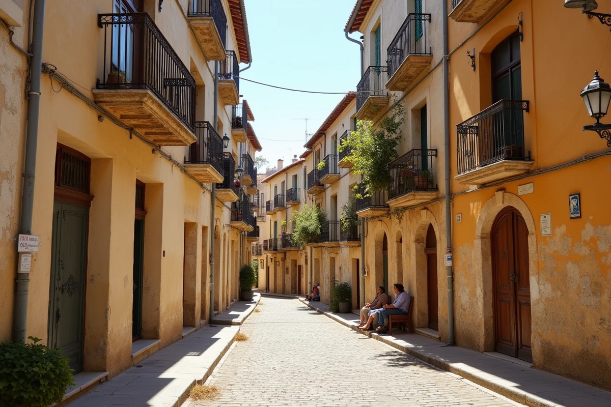 Ruelles médiévales étroites du quartier Saint-Jacques à Perpignan avec façades en plâtre écaillé et balcons rouillés