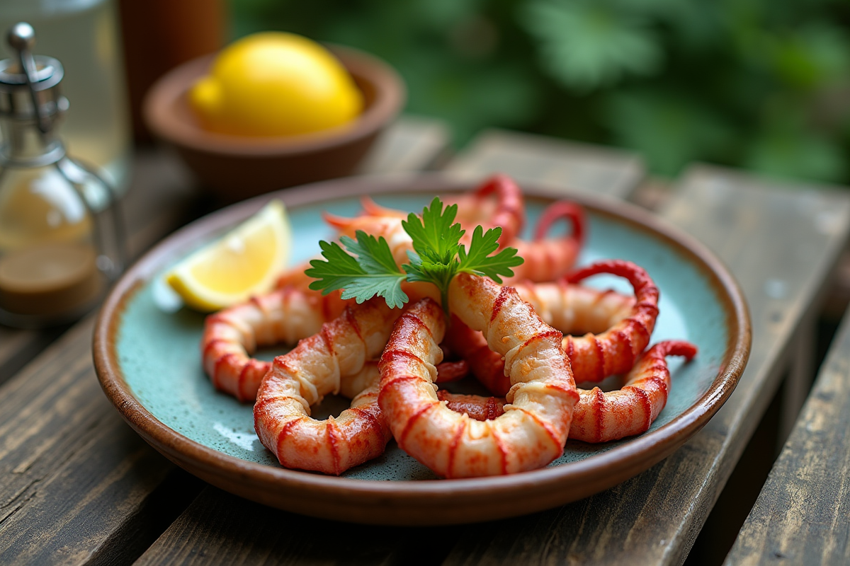 Assiette de seiche garnie de persil et citron