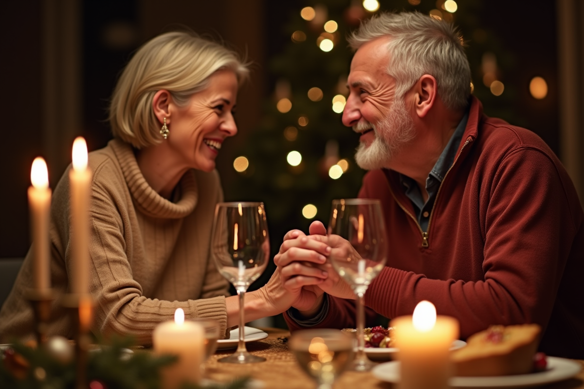 Couple de cinquantenaires échangeant un regard tendre lors d
