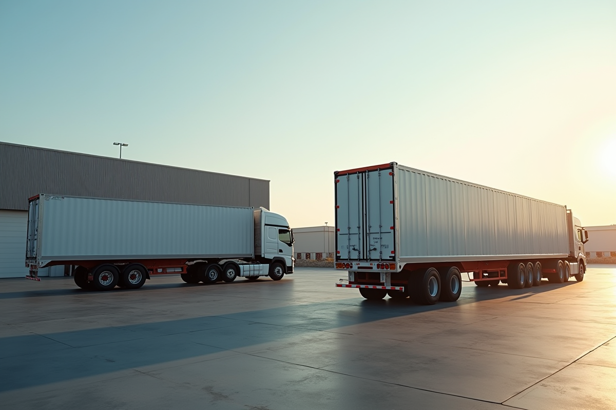 Deux remorques de chargement stationnées avec surcharge visible sur l