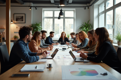 Studio de design moderne et lumineux avec designers créatifs