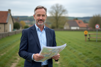 Urbaniste avec documents de zonage dans un village français
